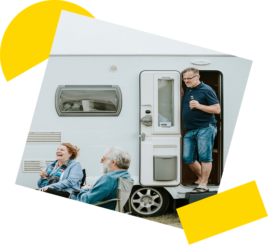 group of people at a caravan
